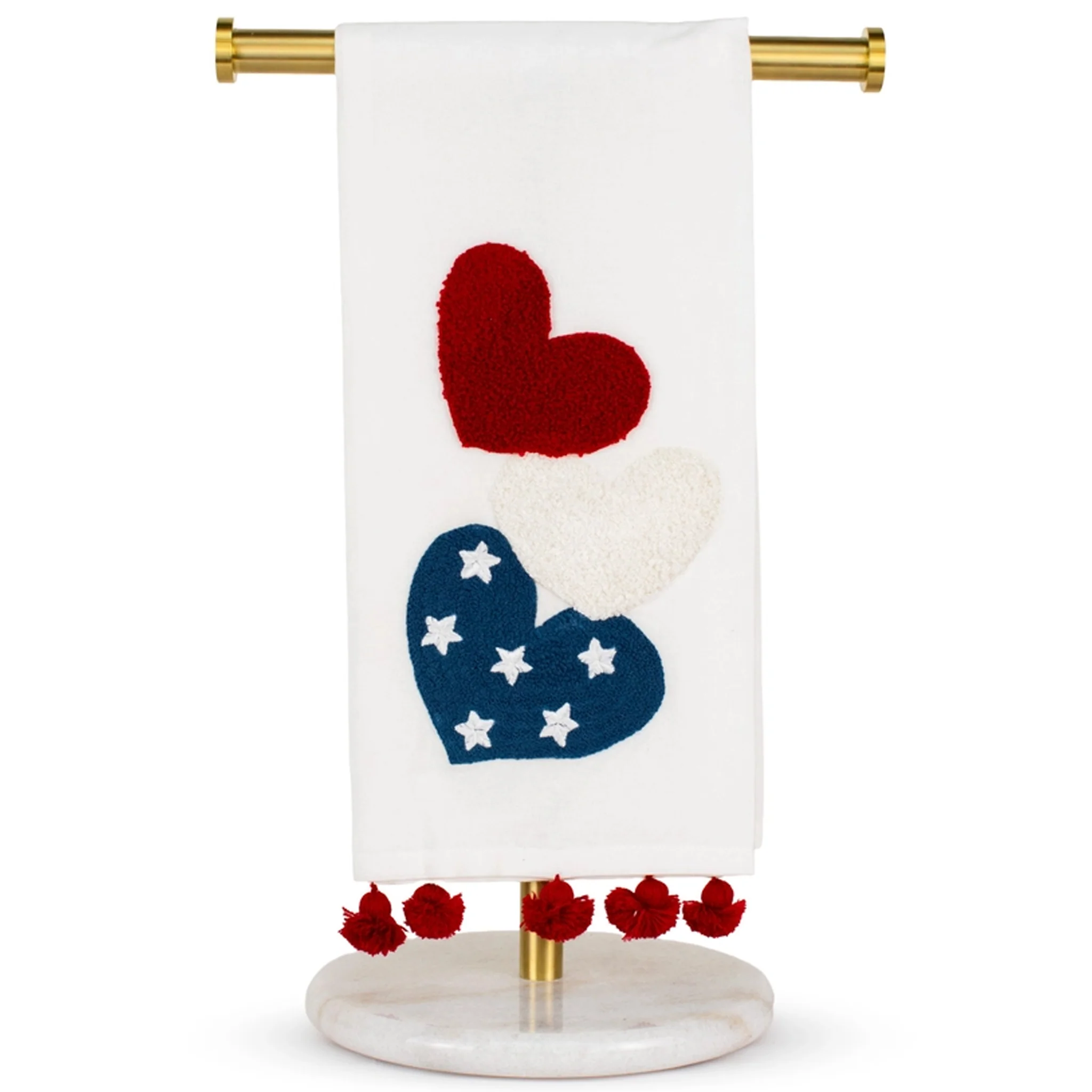 American Love Hearts Pom Pom Hand Towel - Image 2