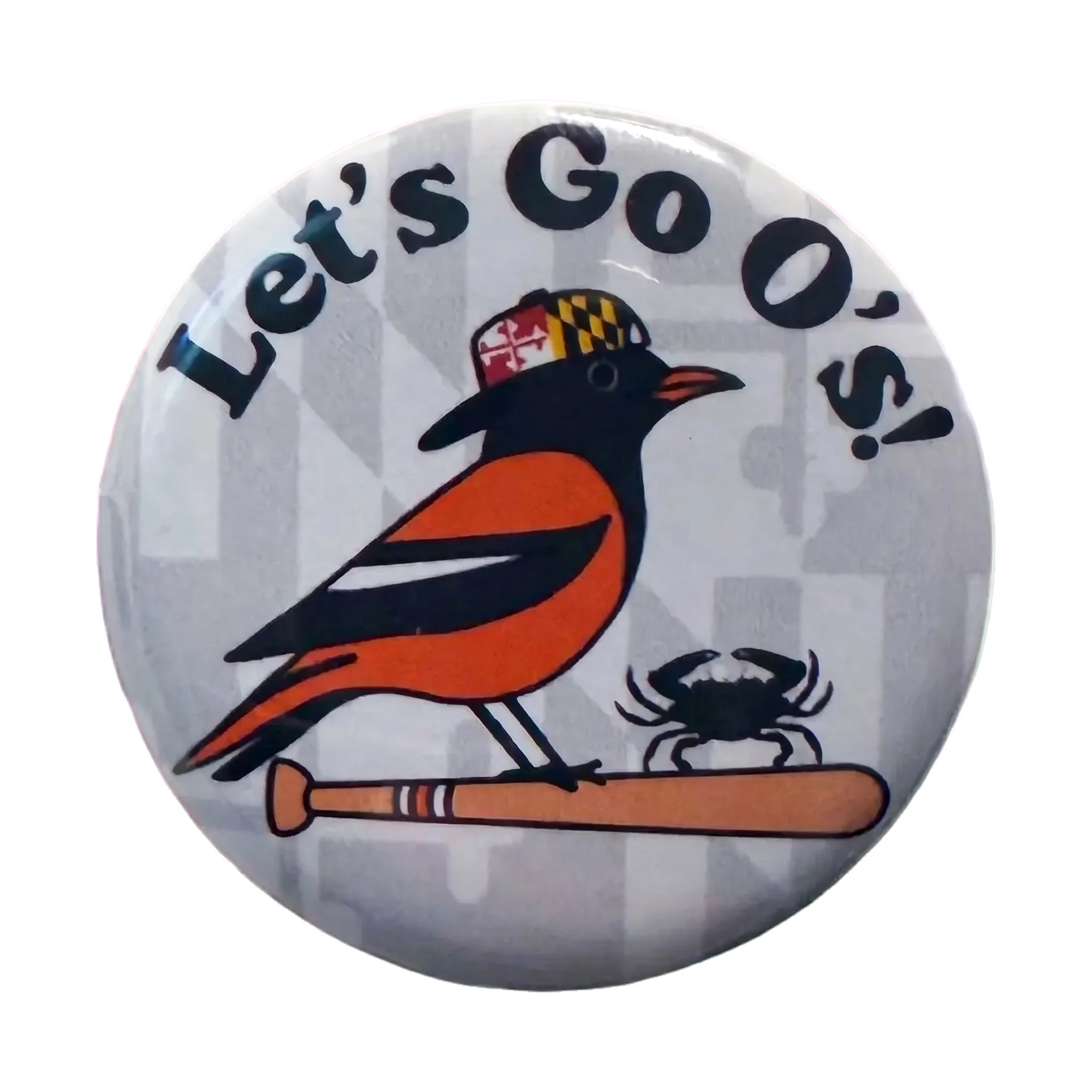 Baltimore Oriole and Crab Let's Go O's Small Button Pin - Image 4