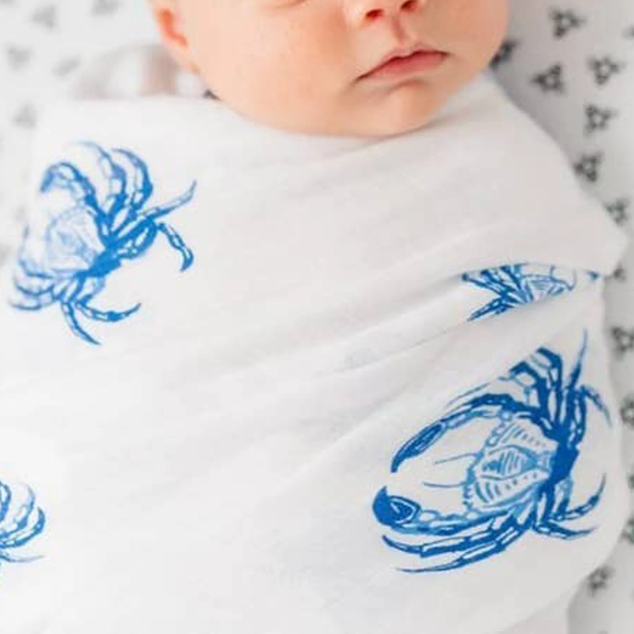 Blue Crab Baby Swaddle Muslin Receiving Blanket - Image 2