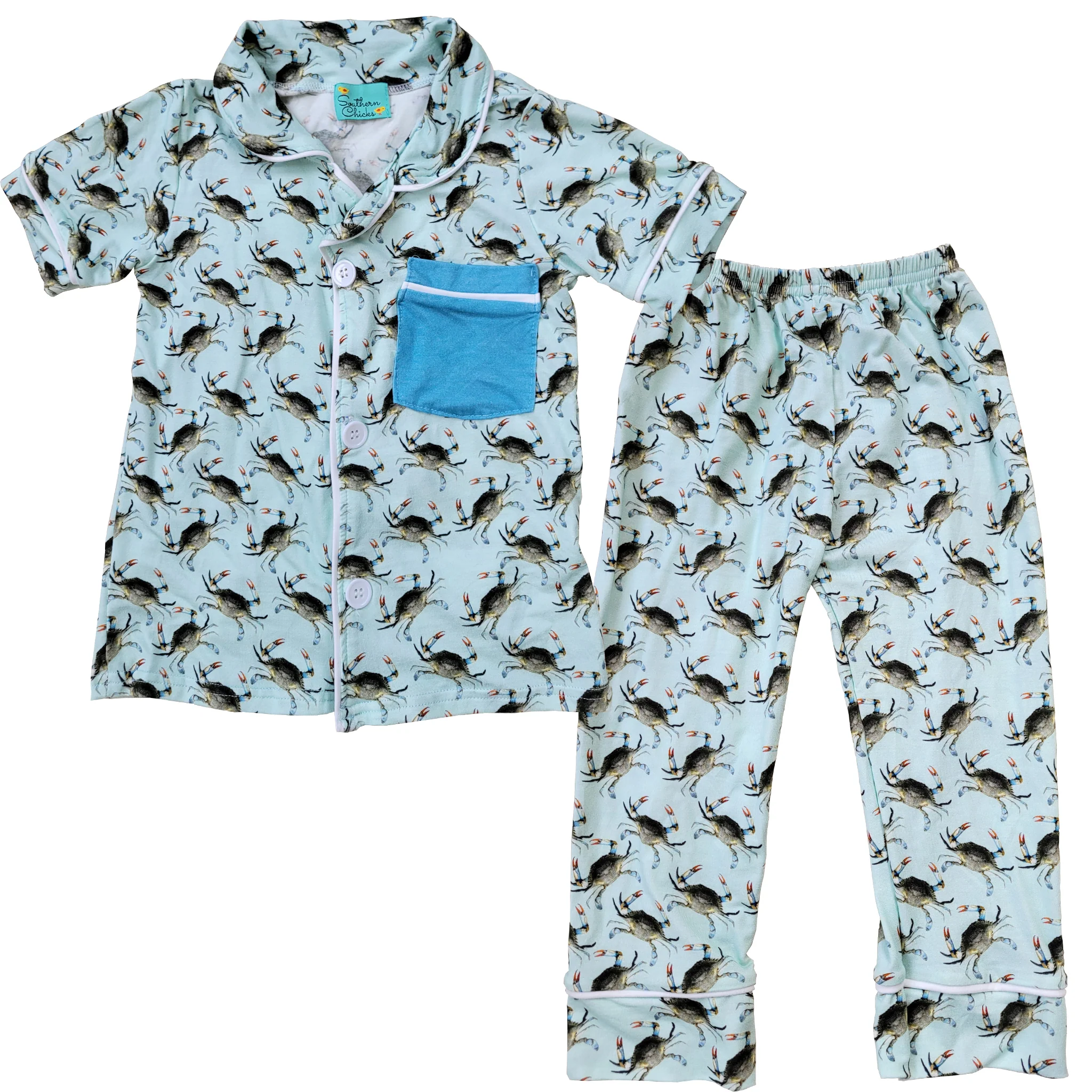 Blue Crab Button Down Toddler Pajama Set - Bamboo