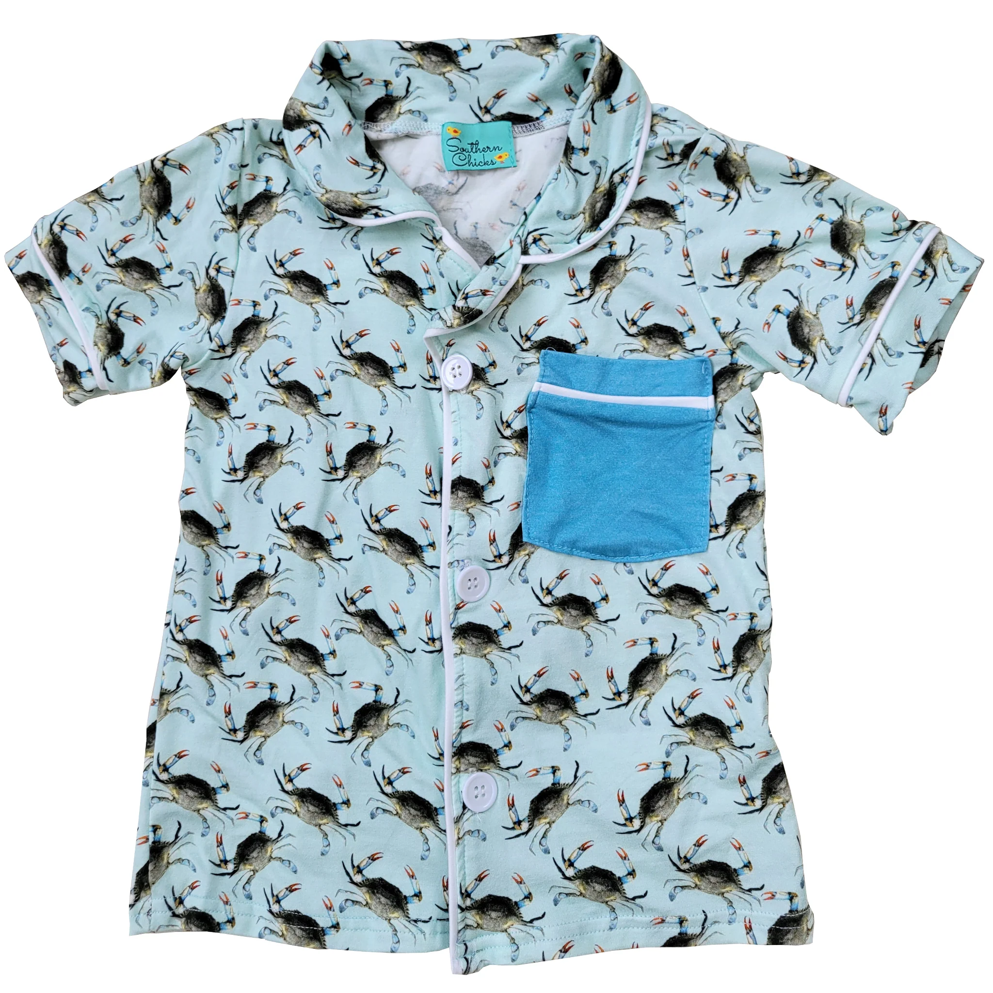 Blue Crab Button Down Toddler Pajama Set - Bamboo - Image 2