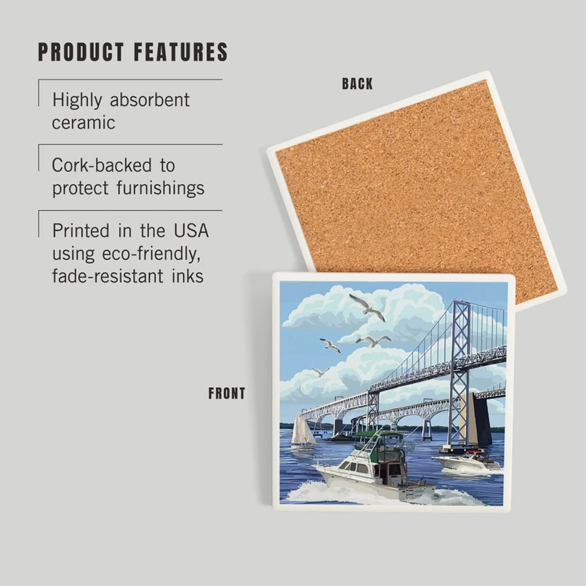 Chesapeake Bay Bridge Ceramic Drink Coaster - Image 2