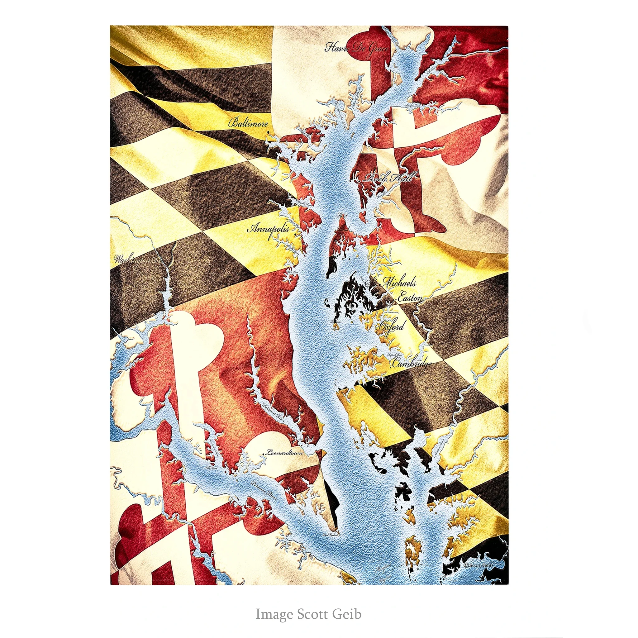 Chesapeake Bay Map & Maryland Flag Note Card