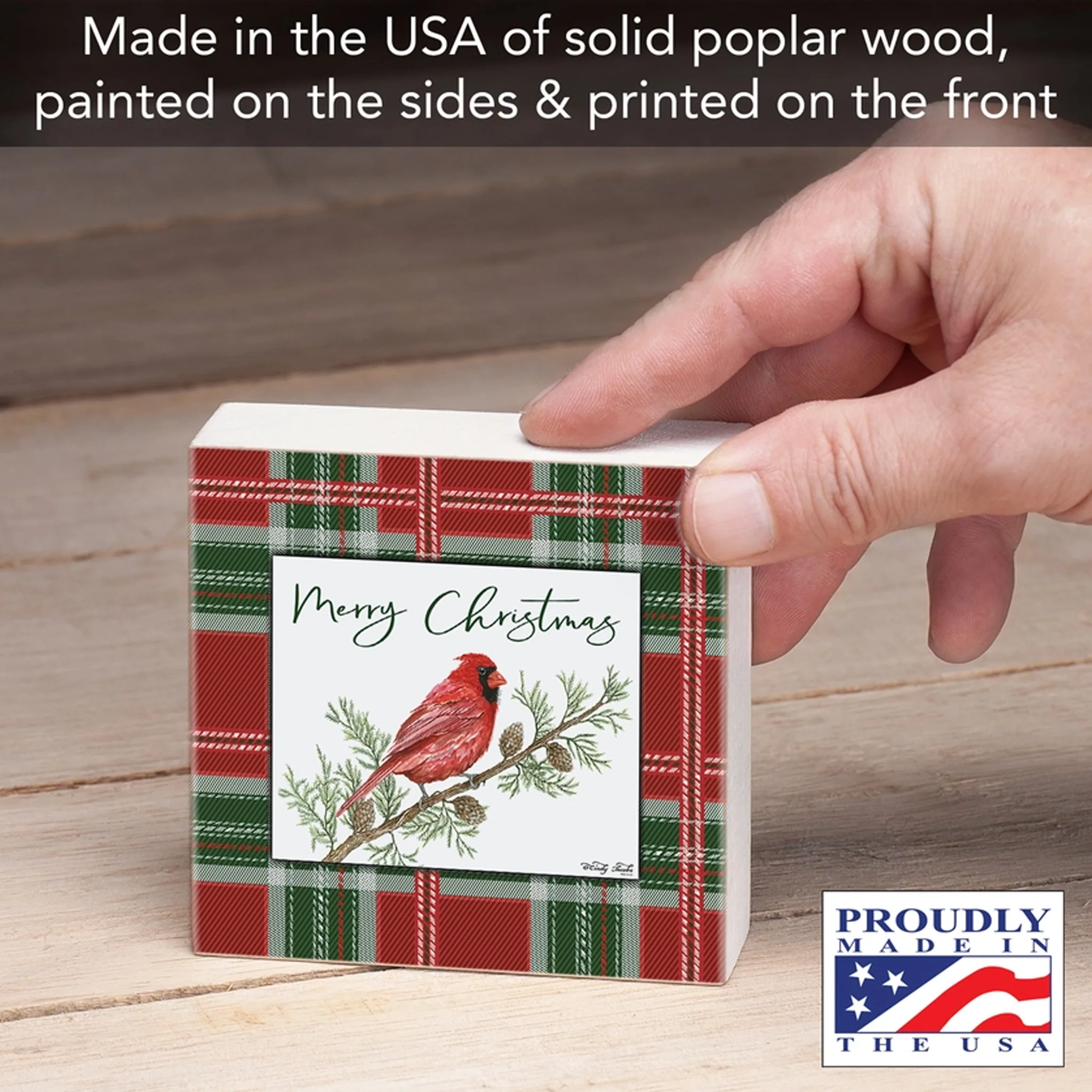 Christmas Cardinal Wood Block Sign - Image 2