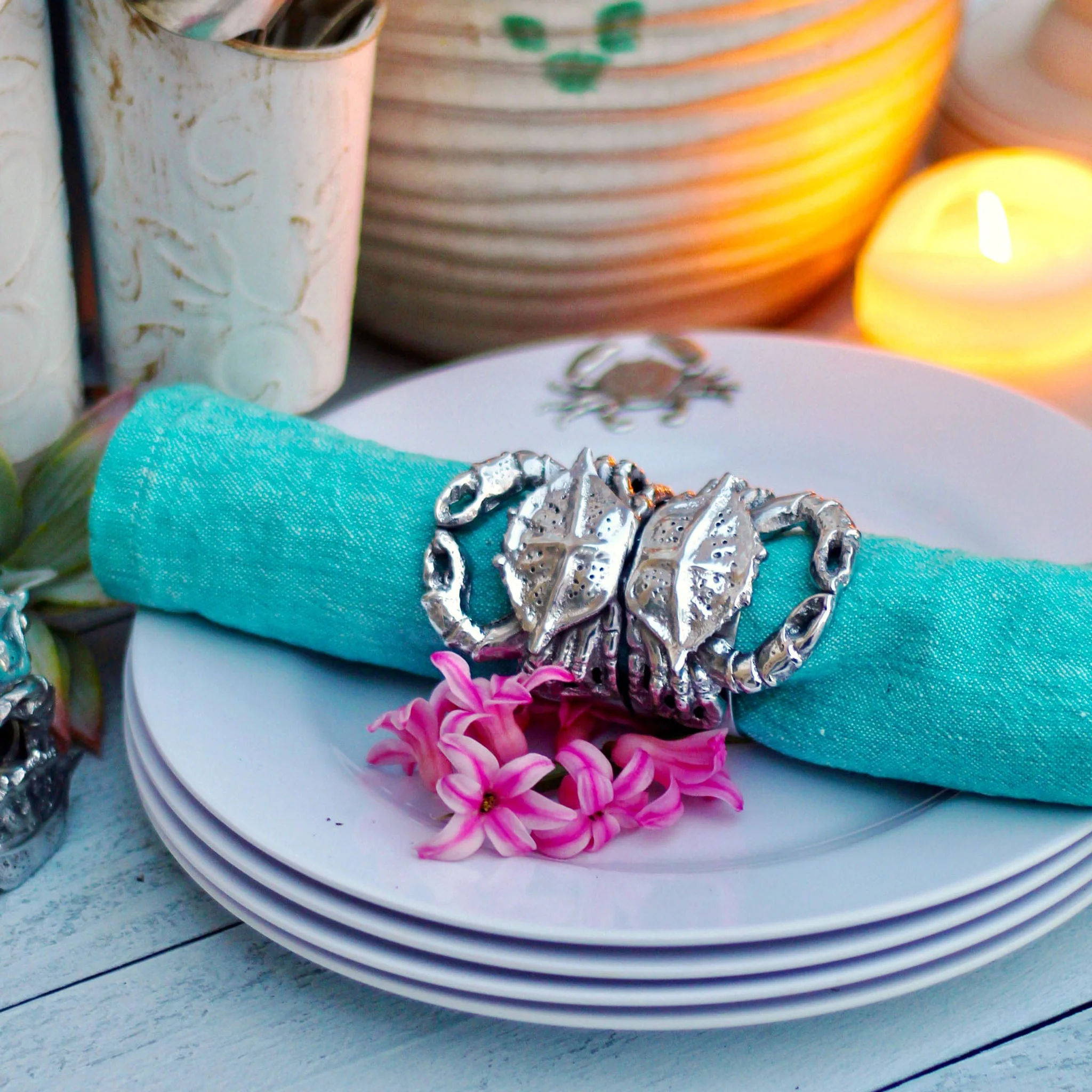 Crab Napkin Rings Set of 4 Sand-Cast Aluminum - Image 4