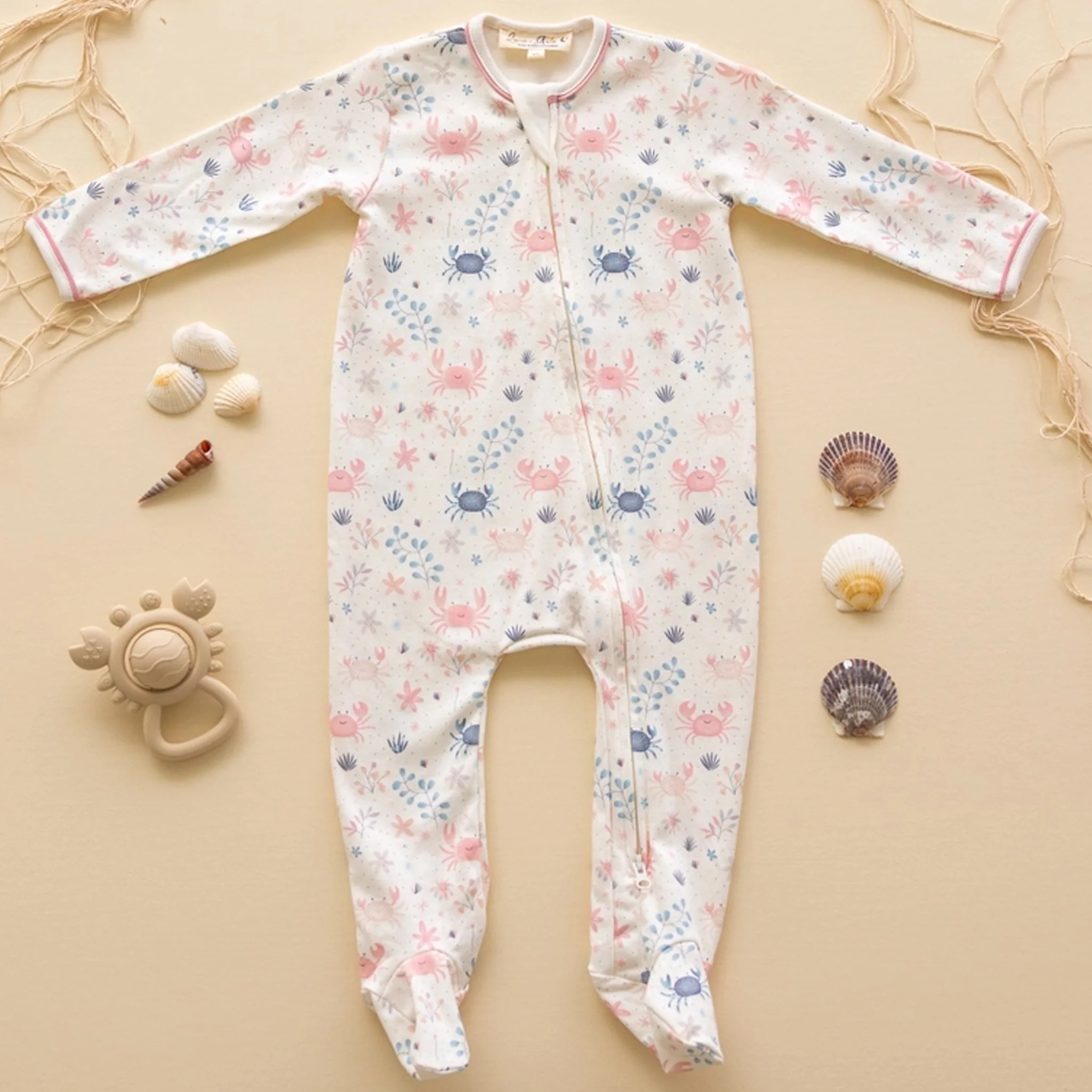 Crabby Cove Zip Footie Dusty Rose - Image 2