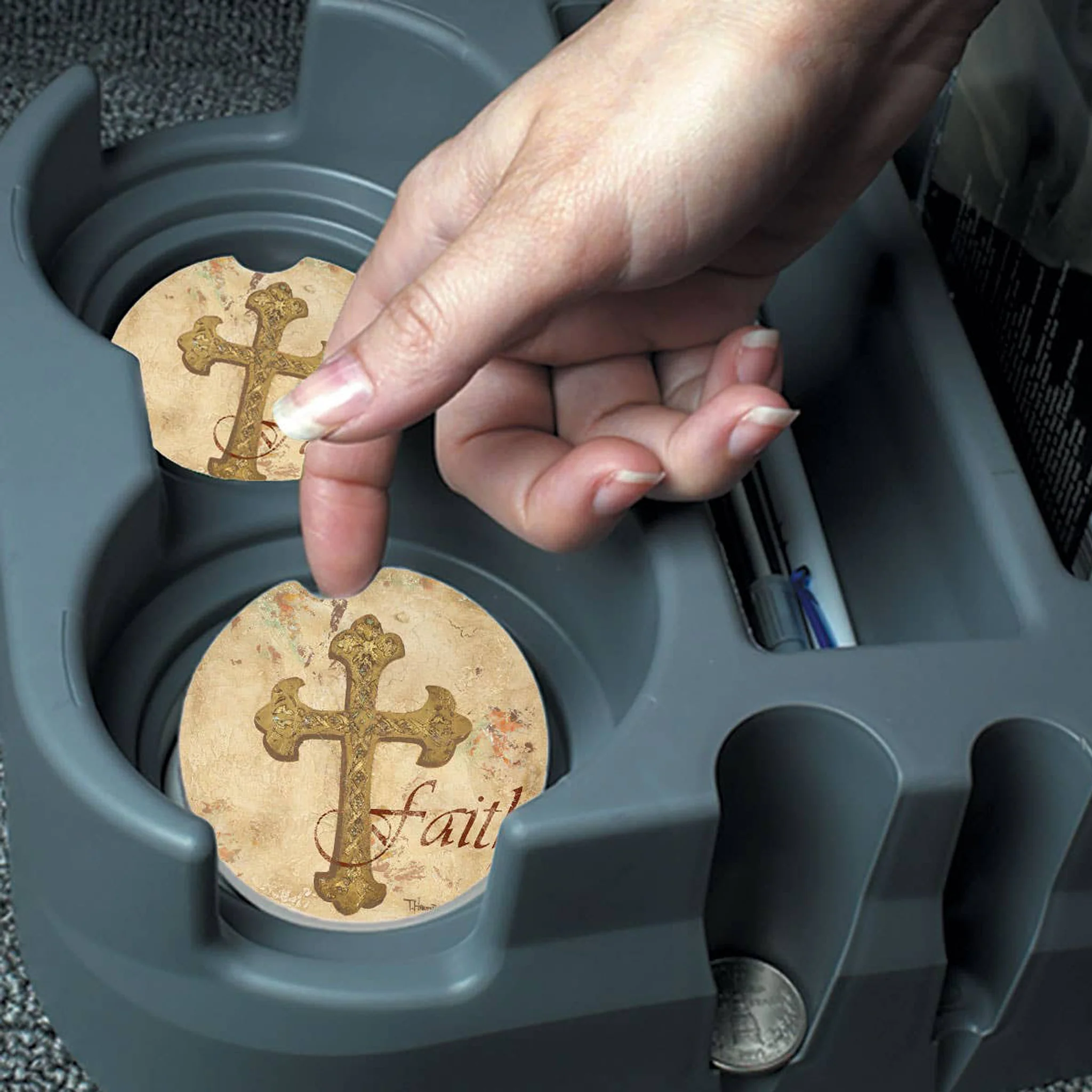 Faith Cross Absorbent Stone Car Coaster - Image 2