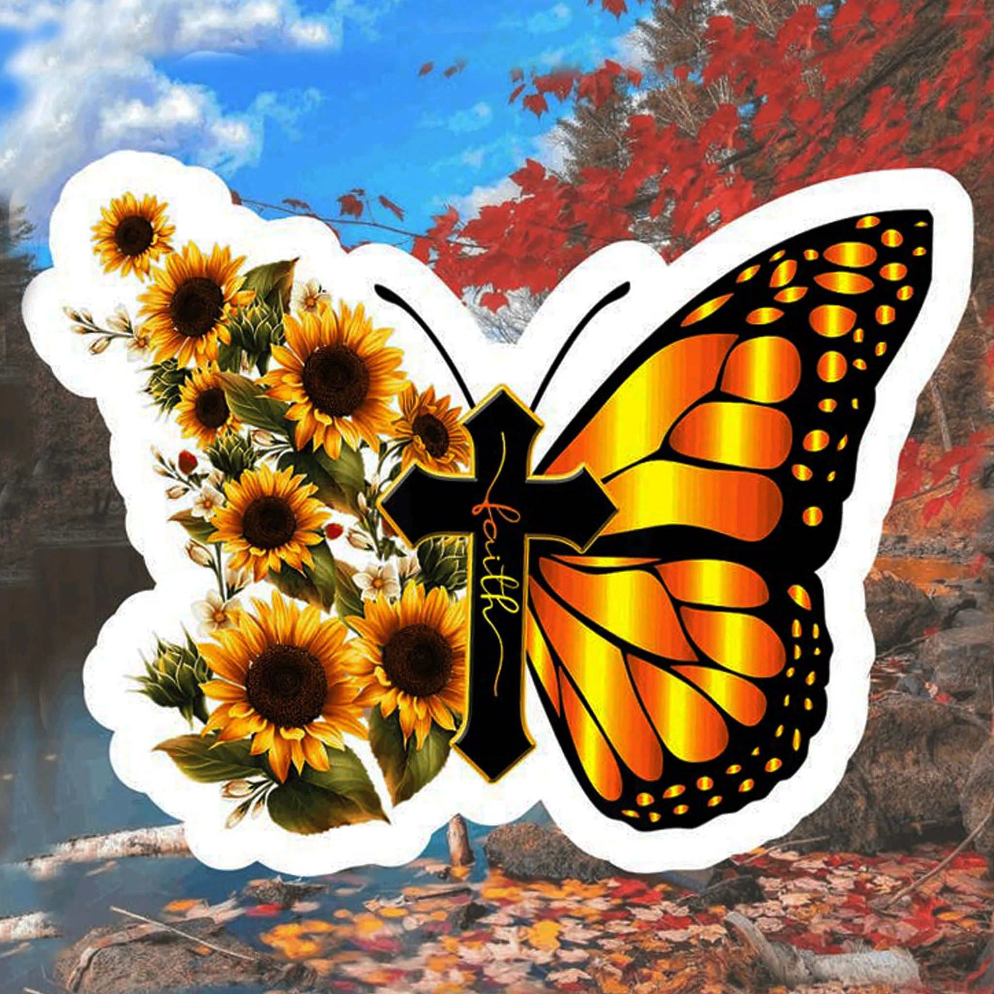 Faith Cross Butterfly Vinyl Sticker - Image 3