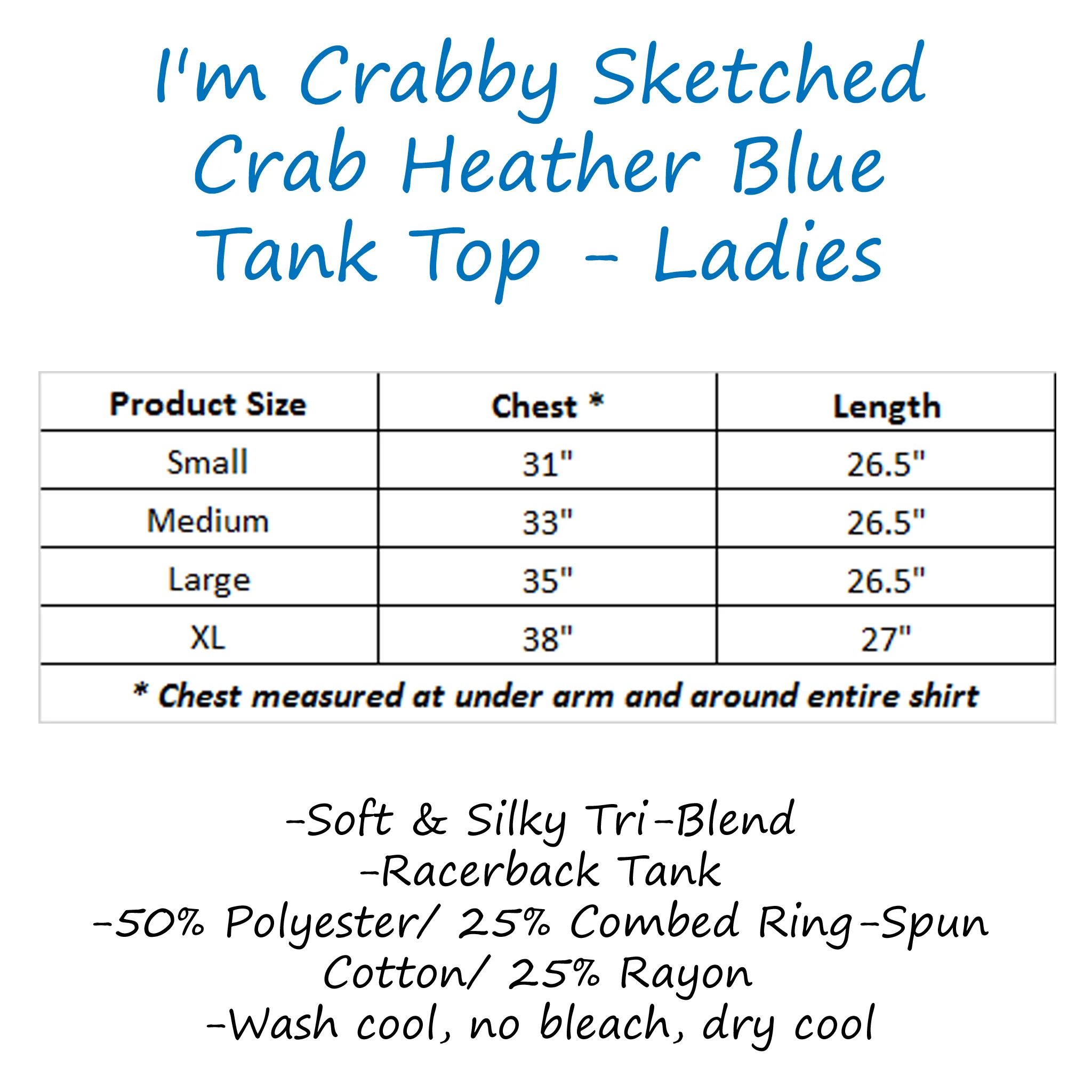 I'm Crabby Sketched Crab Heather Blue Tank Top - Ladies - Image 3