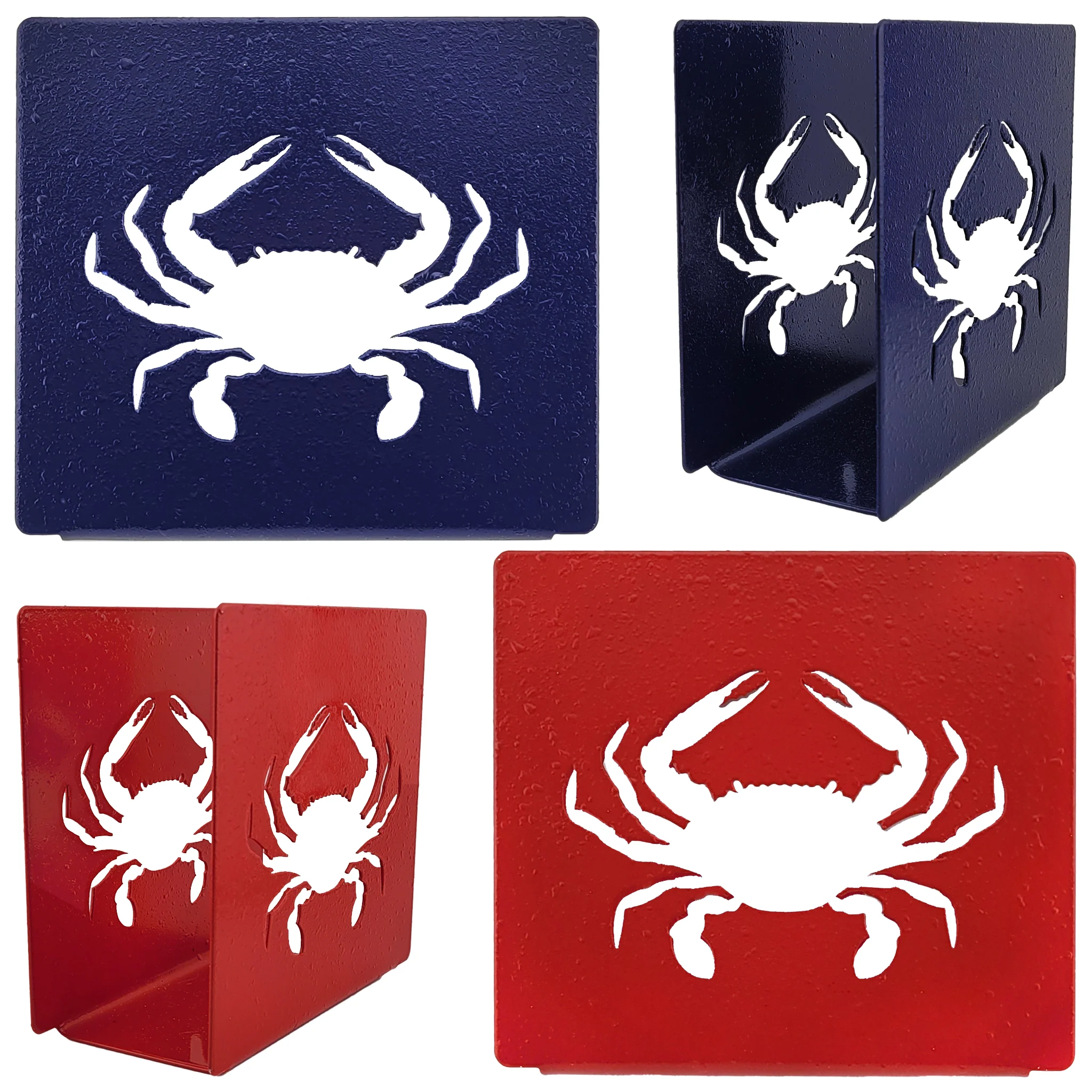 Laser Cutout Crab Steel Napkin Holder - Blue or Red