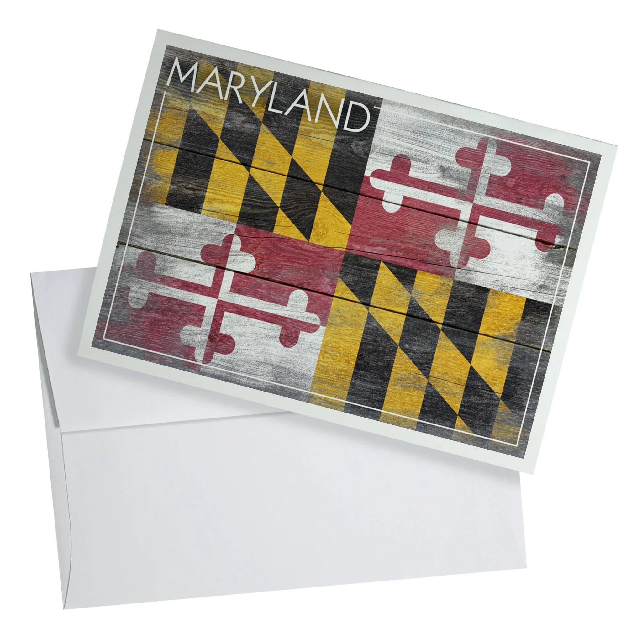 Maryland Flag Rustic Wood Grain Greeting Card - Image 2