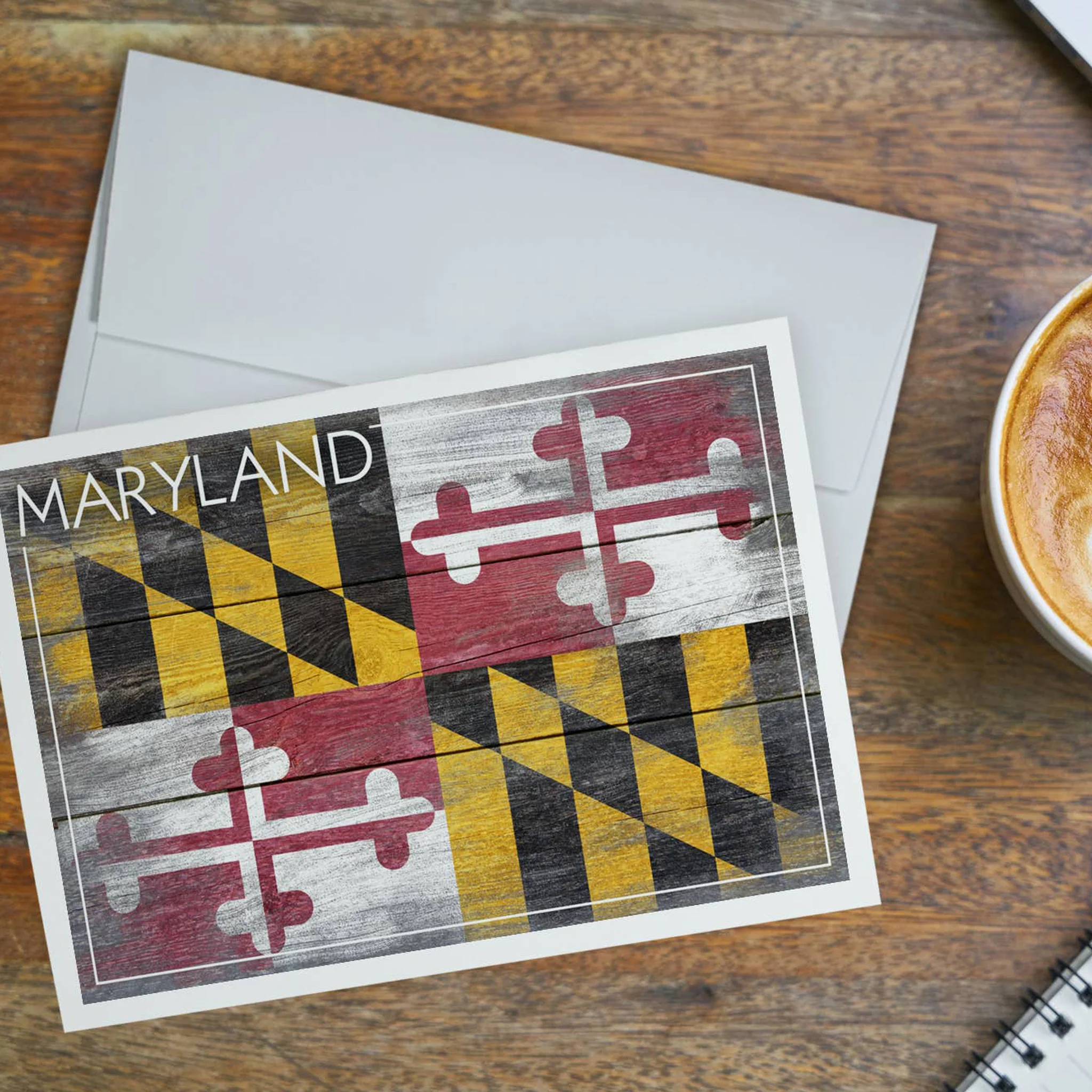 Maryland Flag Rustic Wood Grain Greeting Card - Image 3