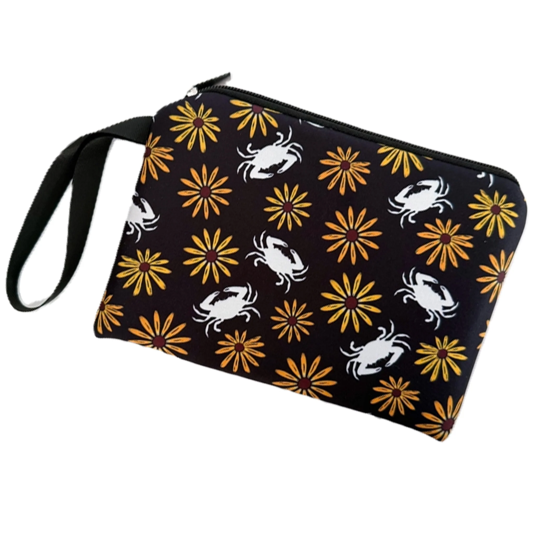 Maryland Black Eyed Susan Flower & Crab Black Travel Bag