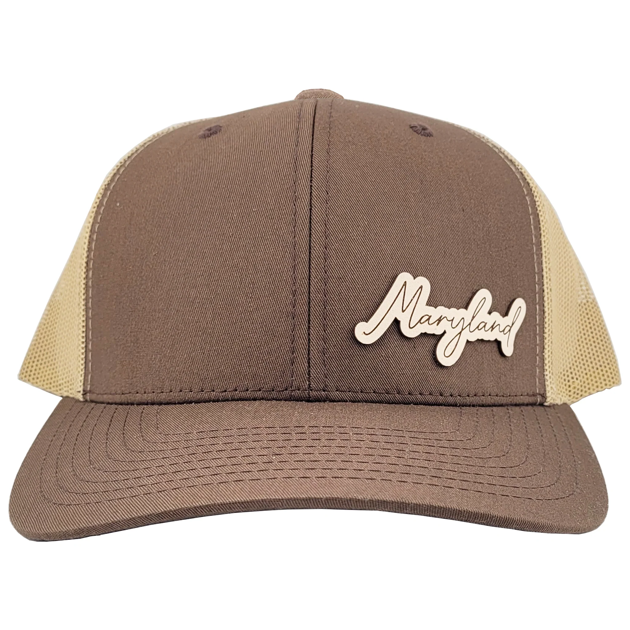 Maryland Script Leather Patch Snapback Hat - Assorted Colors - Image 3
