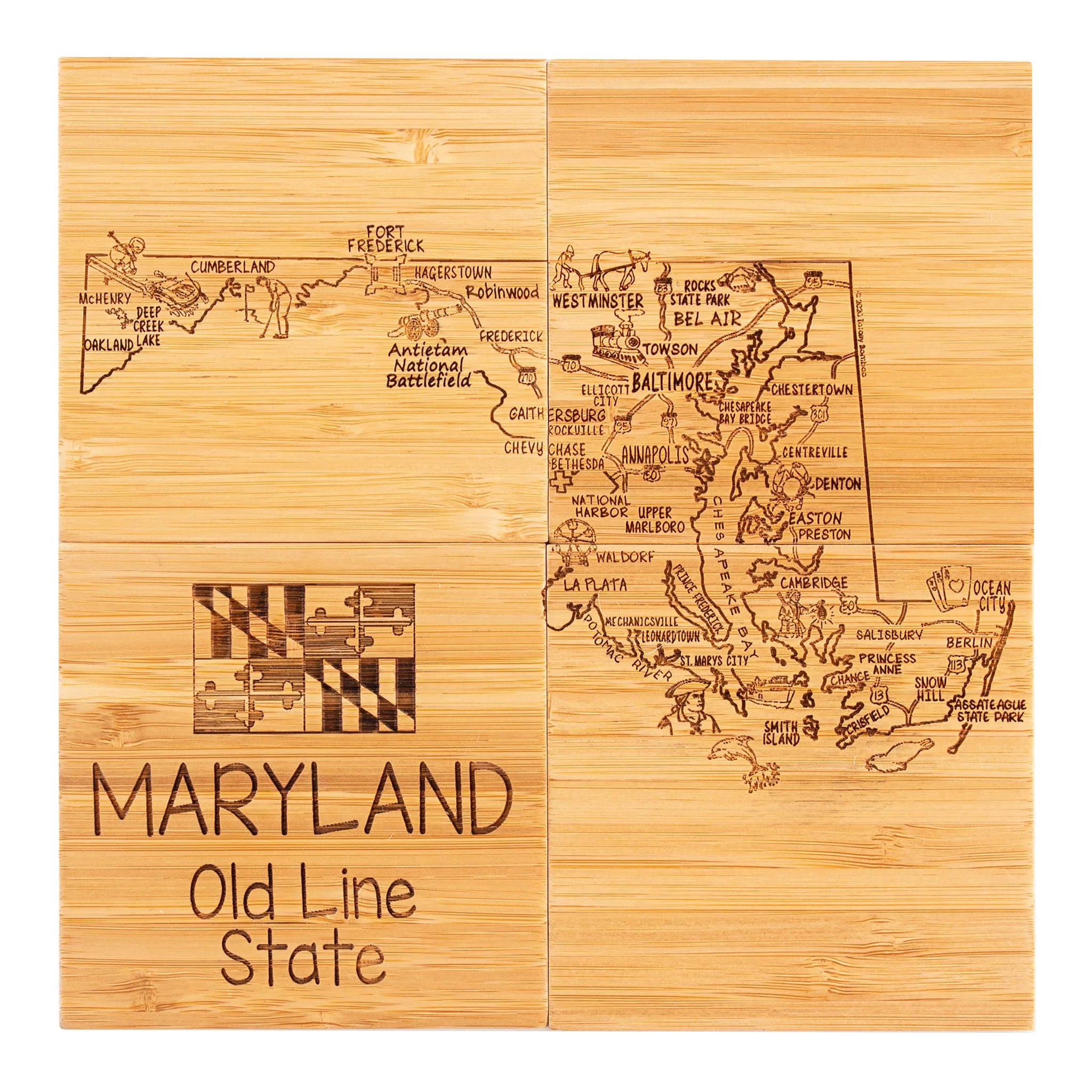 Maryland Map Bamboo Coaster Set of 4 - Image 2
