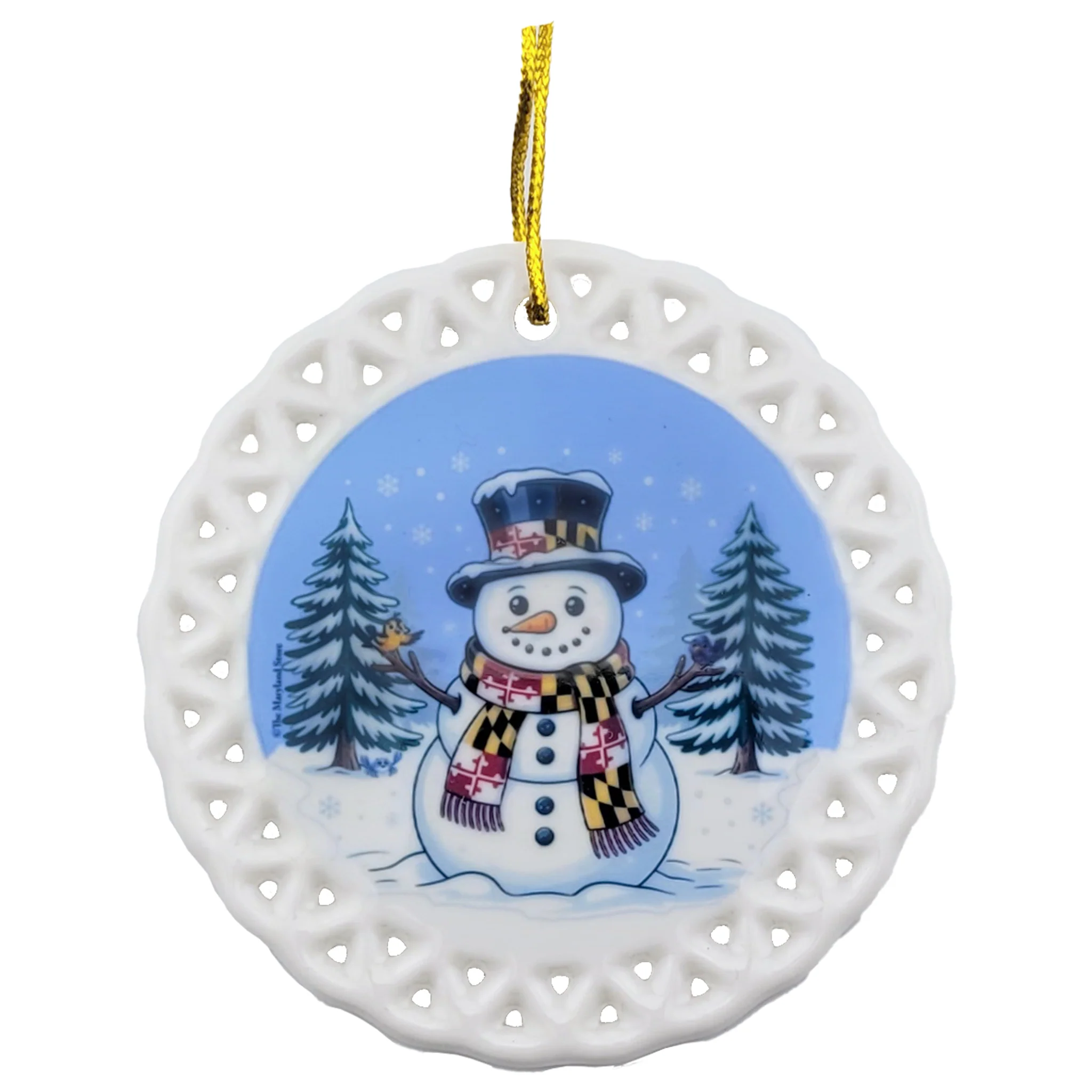 Maryland Snowman Winter Wonderland Porcelain Ornament