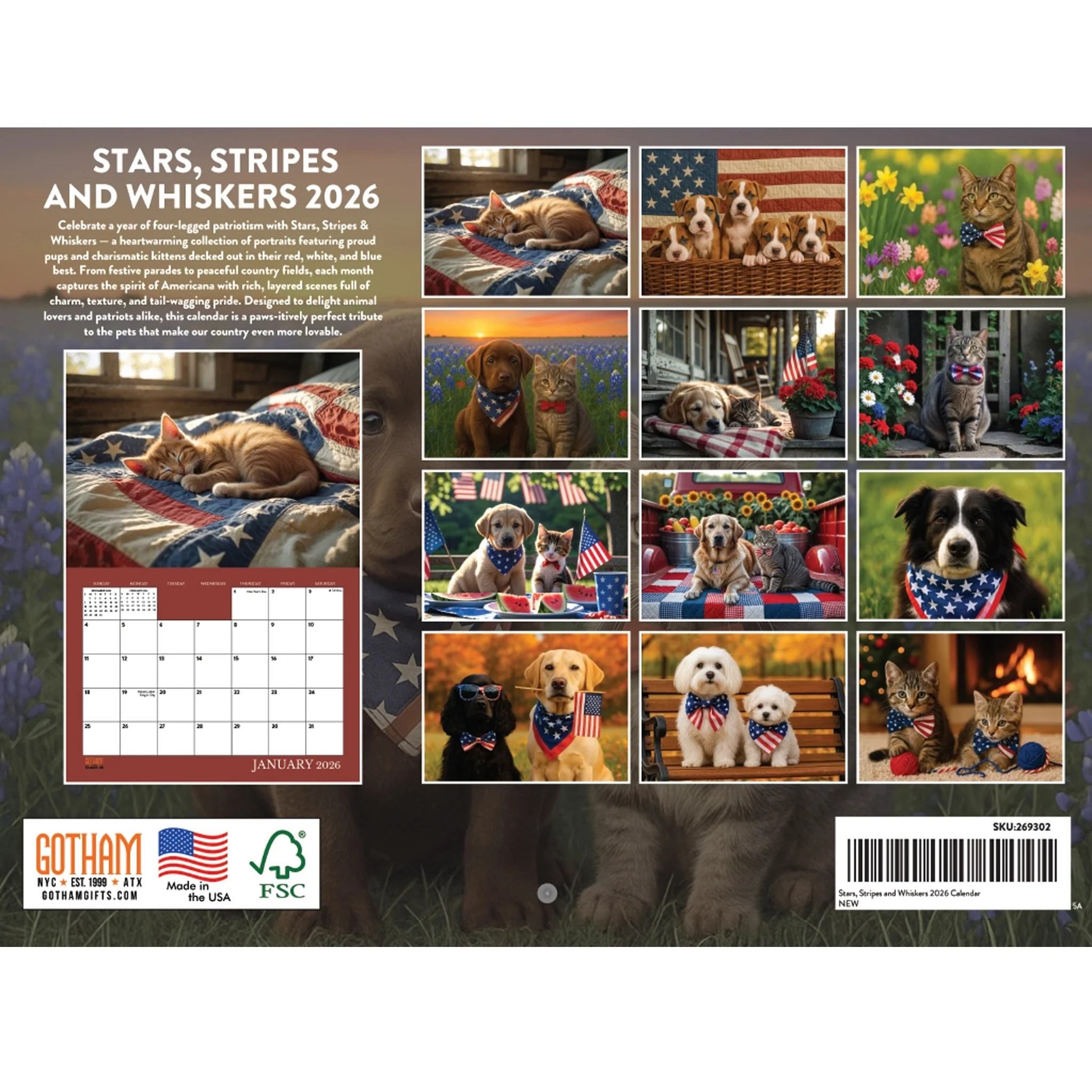 Patriotic Pets 2026 Wall Calendar 12" x 18" *SALE* - Image 2