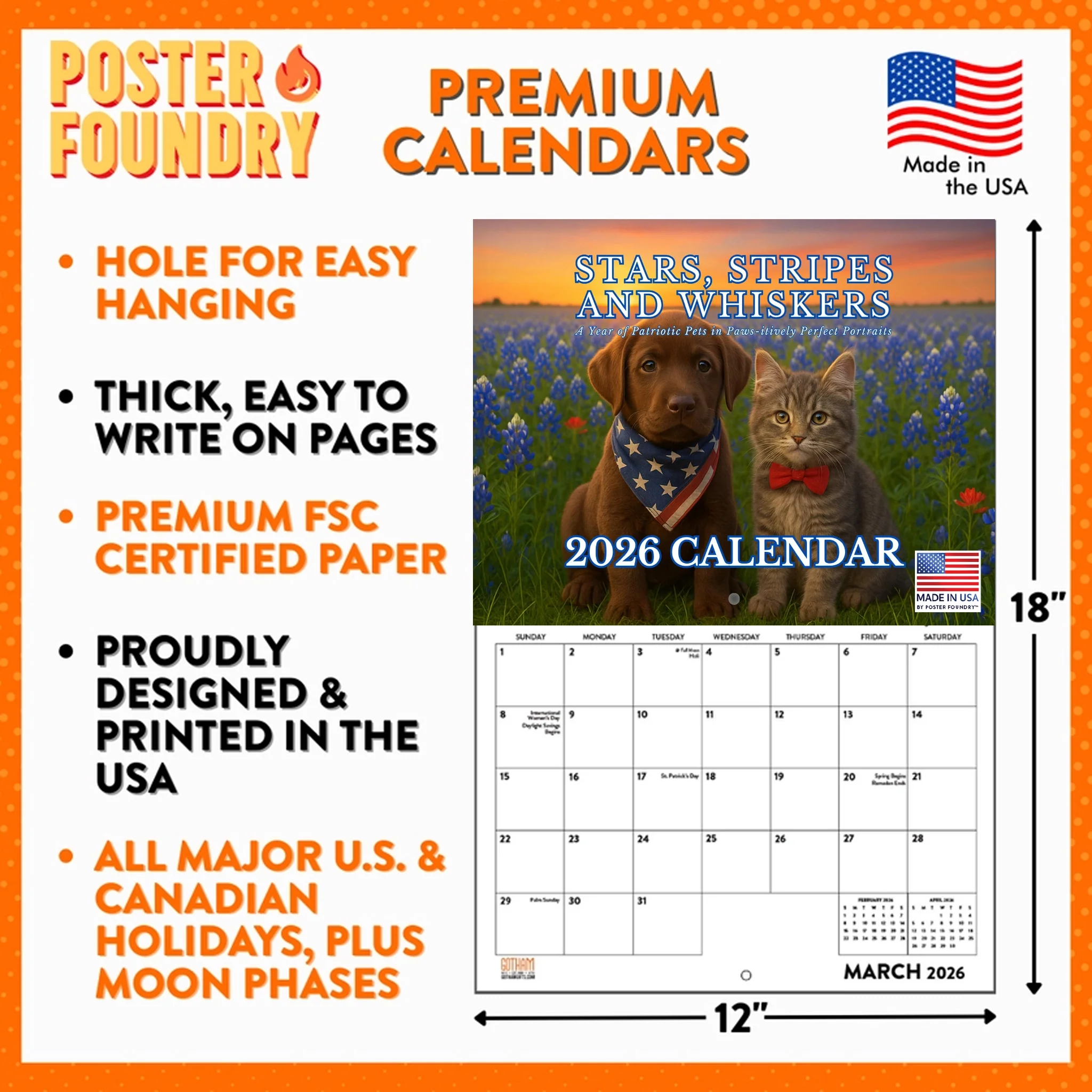 Patriotic Pets 2026 Wall Calendar 12" x 18" *SALE* - Image 3