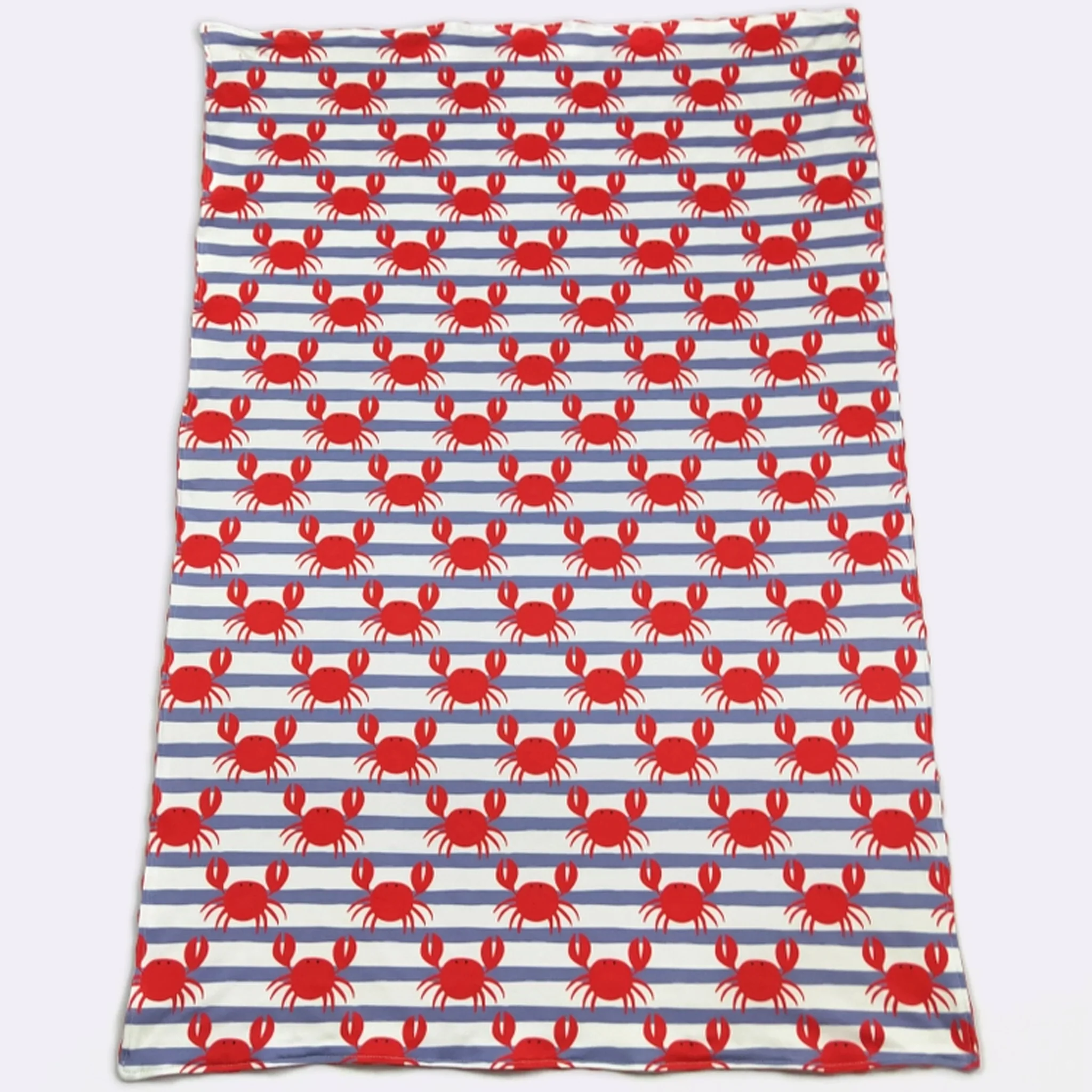 Red Crab Blue Stripe Minky Baby Blanket - Image 2