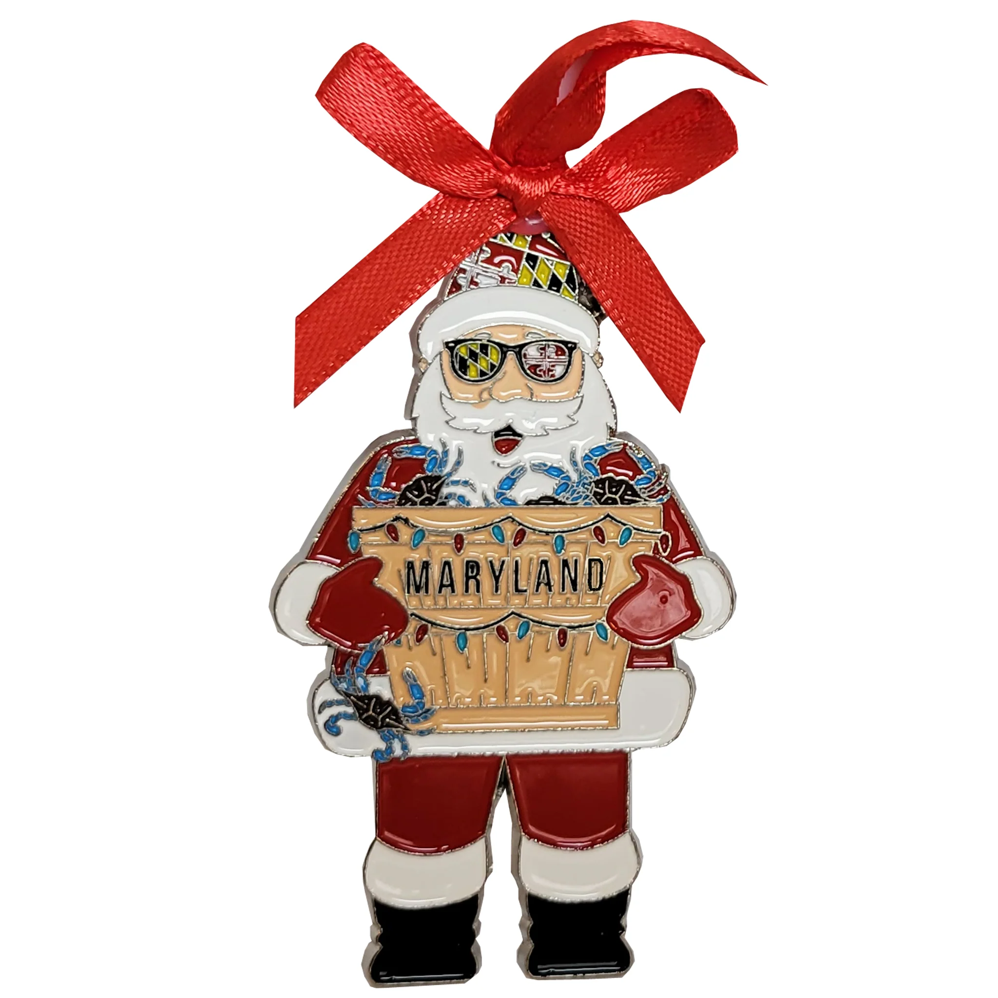 Santa Crab Bushel Metal Ornament