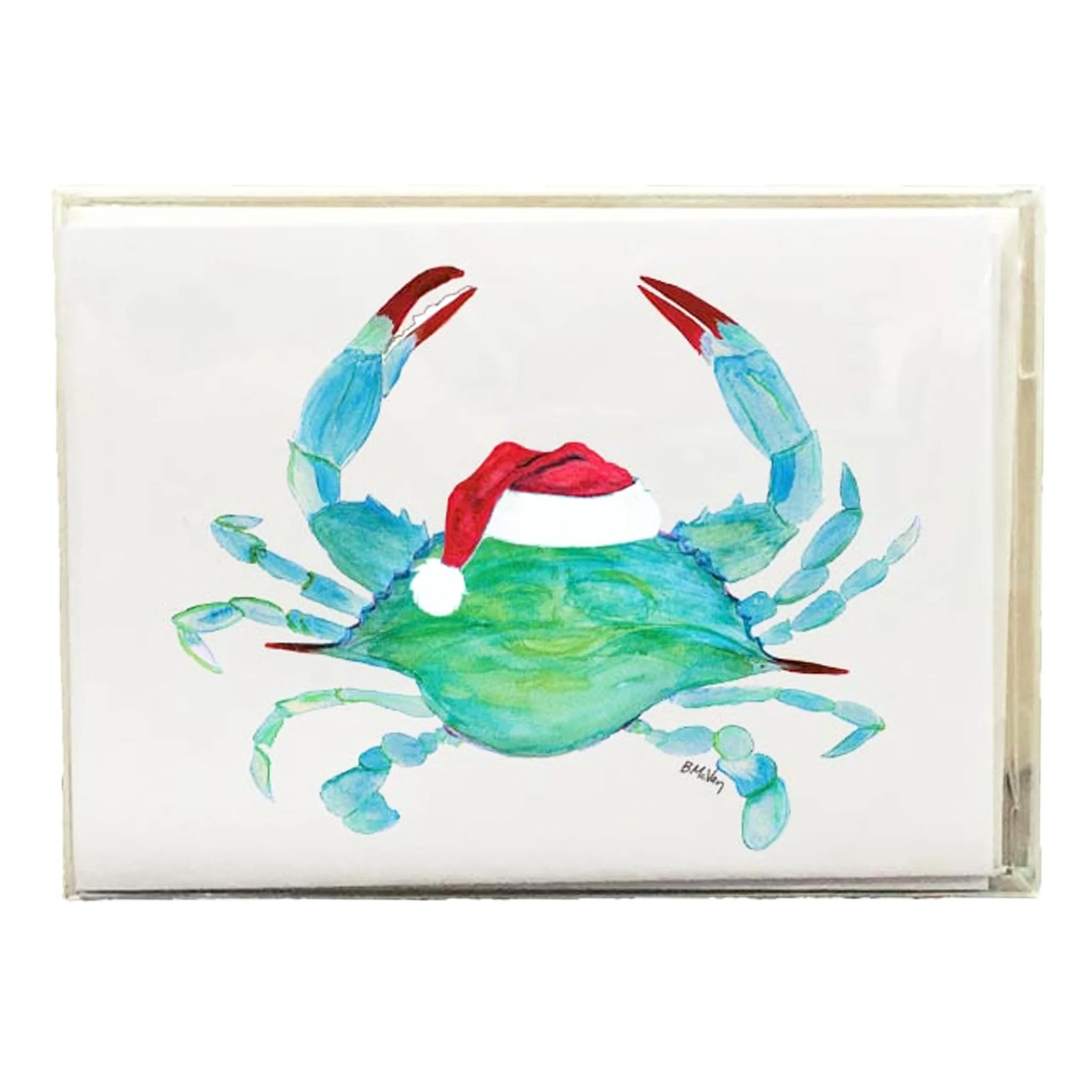 Santa Hat Watercolor Crab Holiday Note Card - Image 2