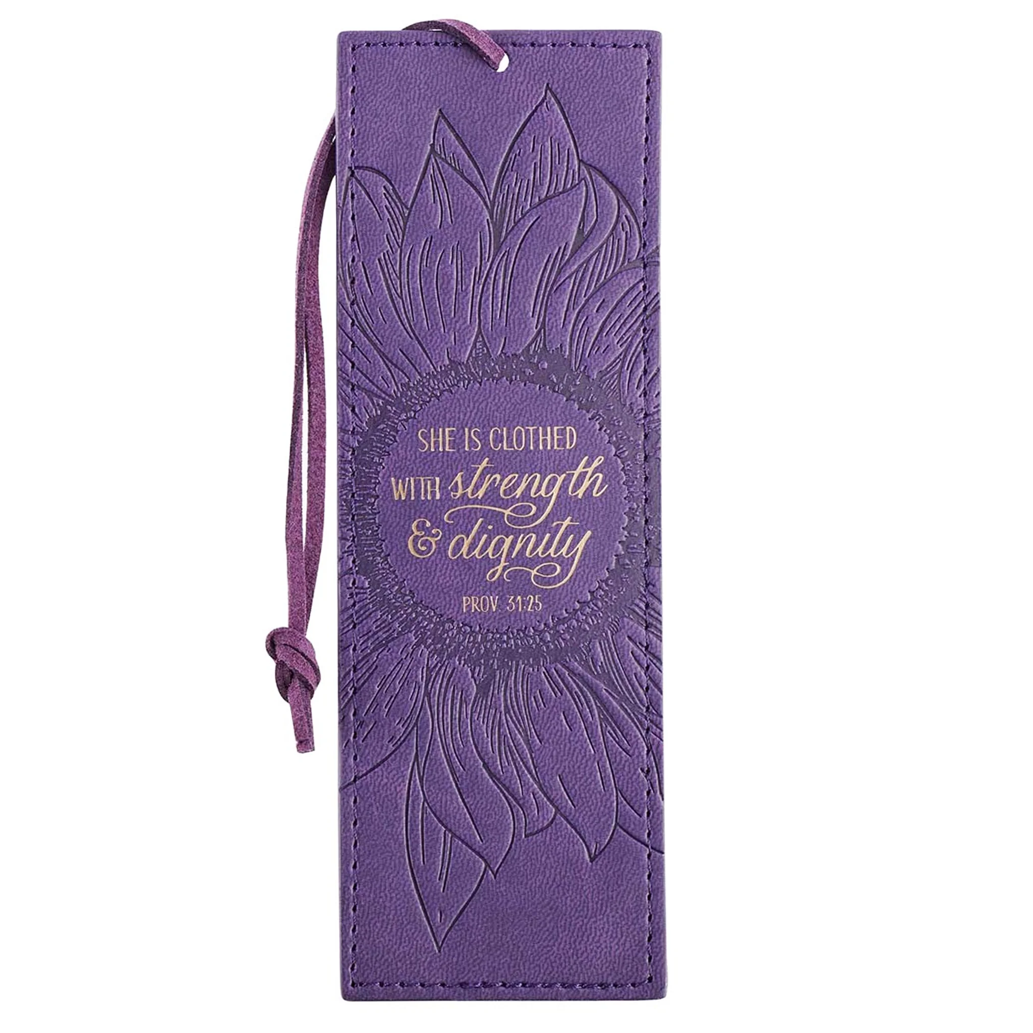 She Is Clothed In Strength & Dignity Purple Faux Leather Bookmark